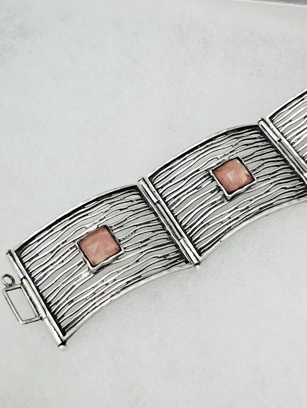 Silpada HTF Sterling Silver Cherry Quartz Square Textured Panel Bracelet B1189